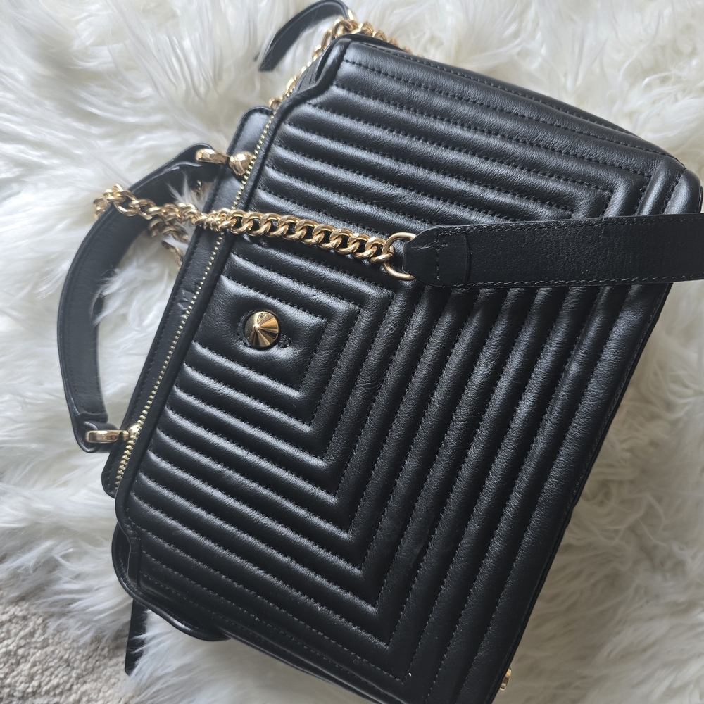 Black and Gold Quilted Hobo Bag with Chain Straps